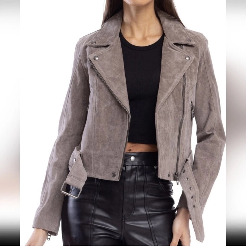 Blank NYC Grey Leather Moto Jacket w/ Asymmetrical Zipper Sz L